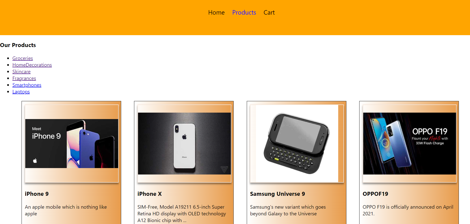 mini products section